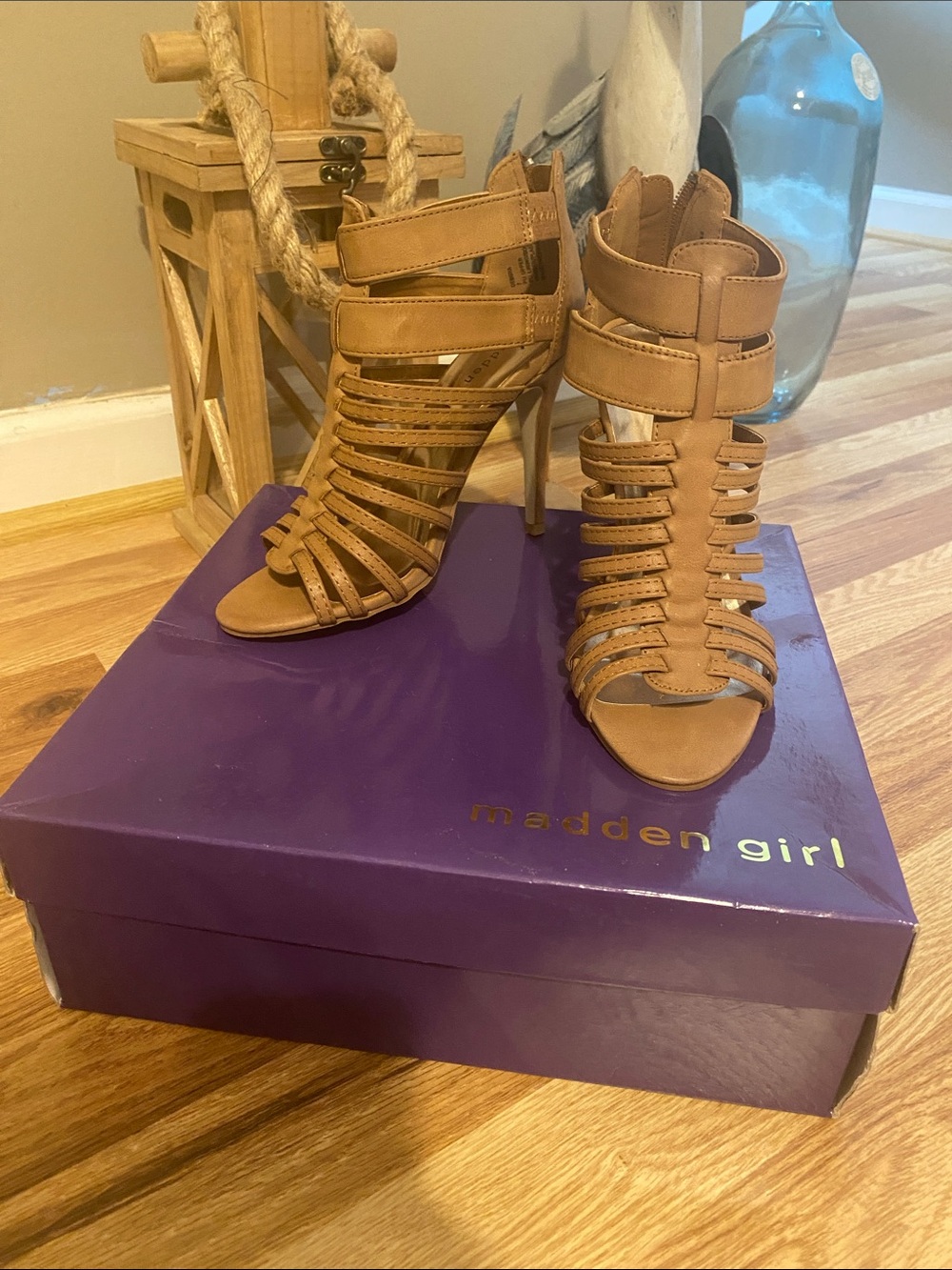 Madden Girl Cognac Strappy Stiletto Sandals